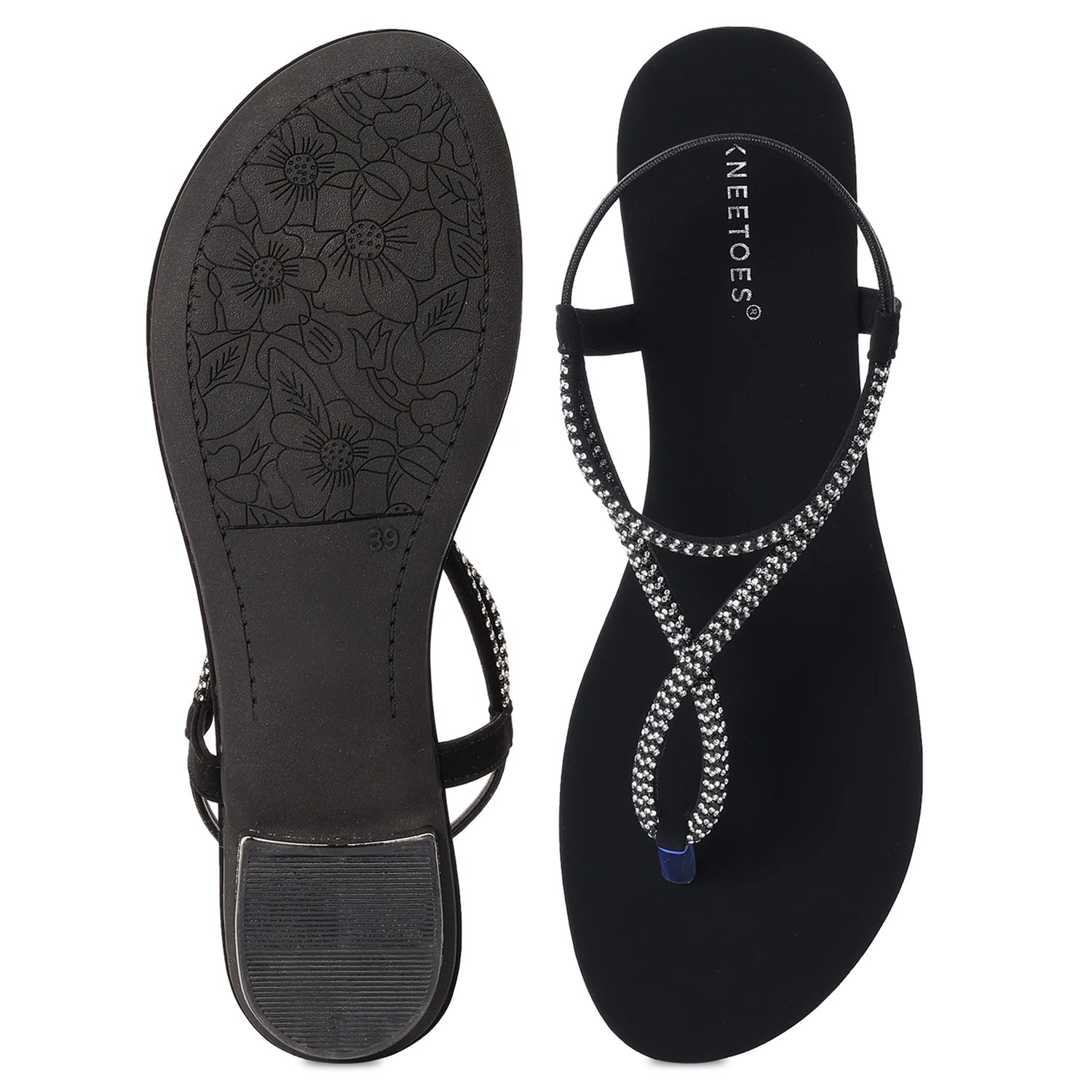 Elara - Black Thong Sandals