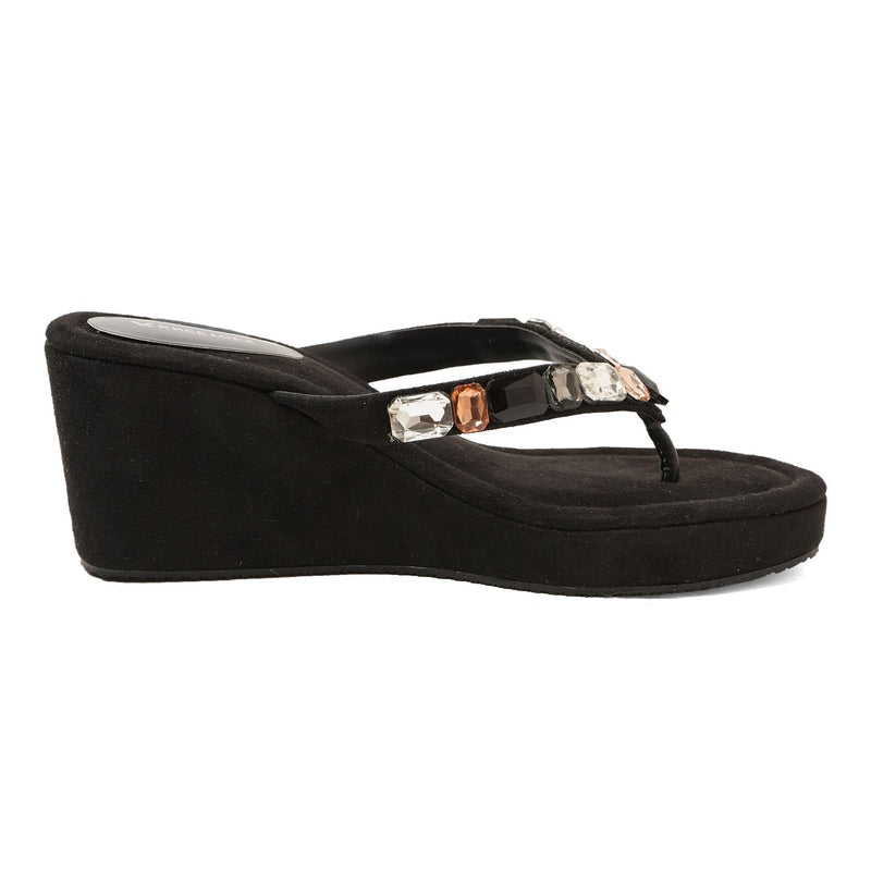 Crystelle - Black Thong Wedges