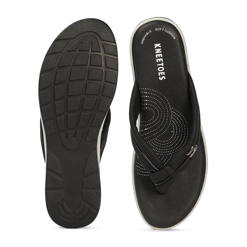 Elara - Black Thong Wedges